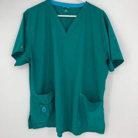 Carhartt C12110 Women's Force Cross Scrubs Flex Modern Fit V-Neck Green Blue 2X - Picture 1 of 4